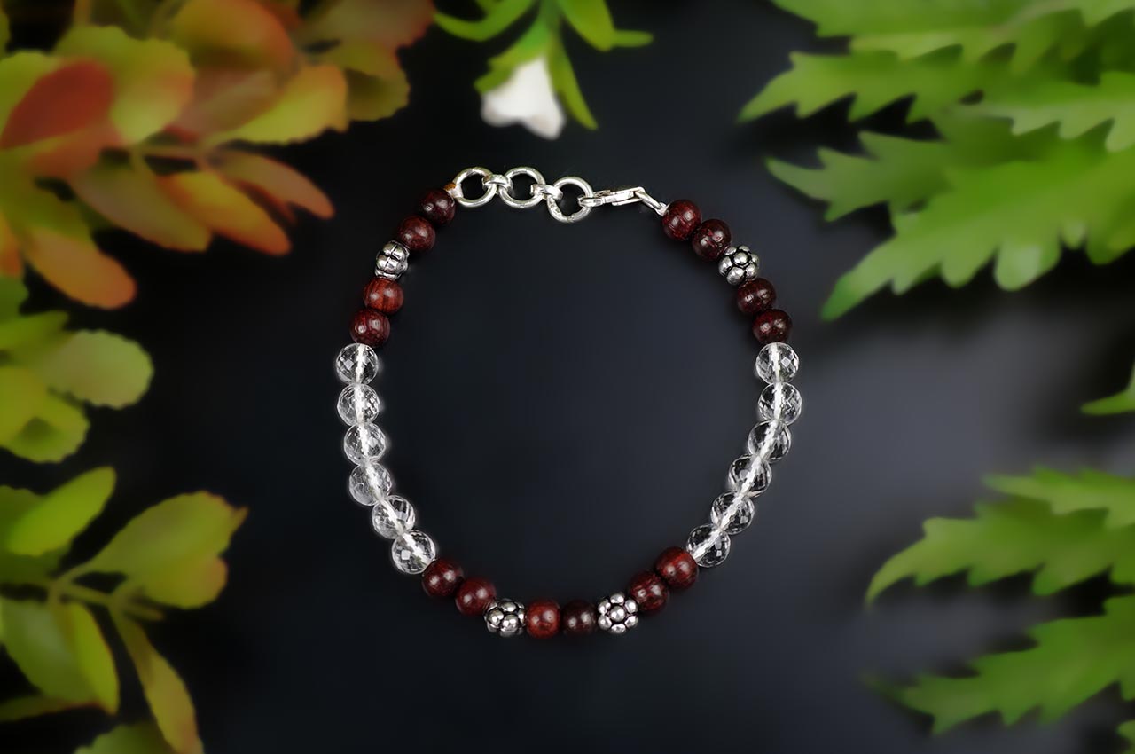 Round Faceted Sphatik & Red Sandalwood Bracelet