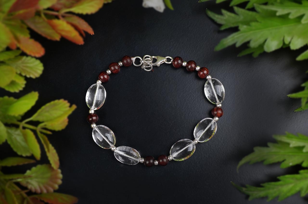 Oval Sphatik & Red Sandalwood Bracelet