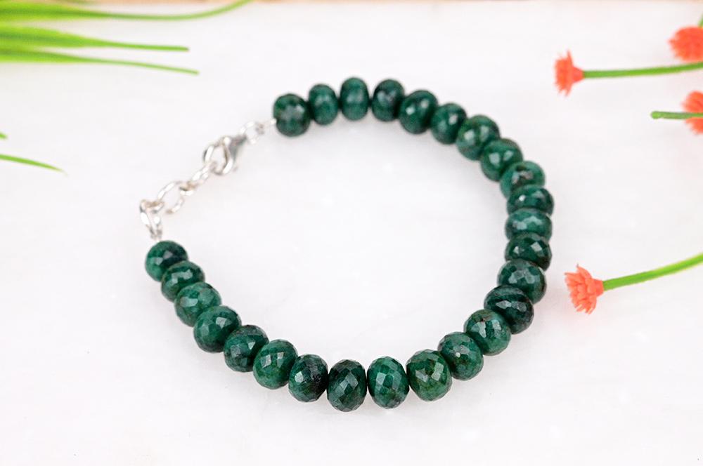 Emerald Button Shaped Faceted Bracelet