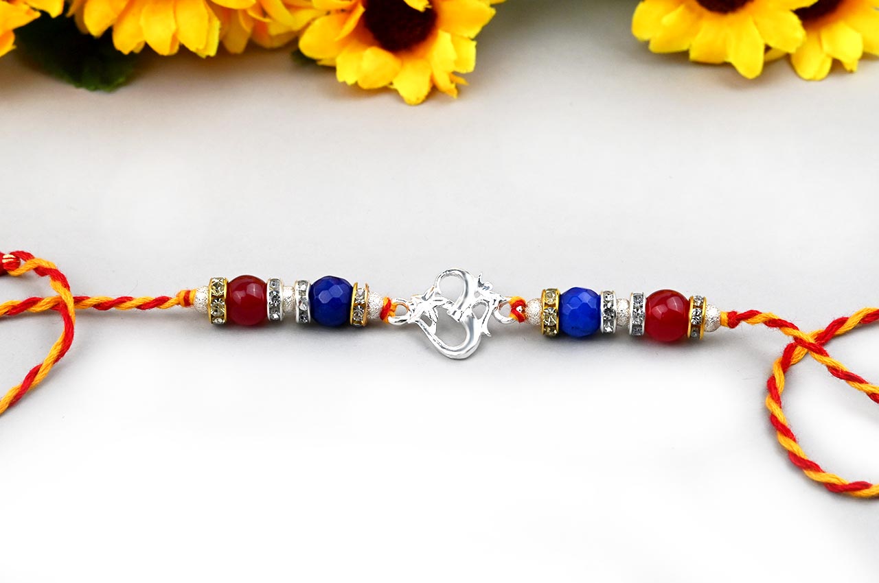 OM Design Rakhi in Pure Silver with thread - II
