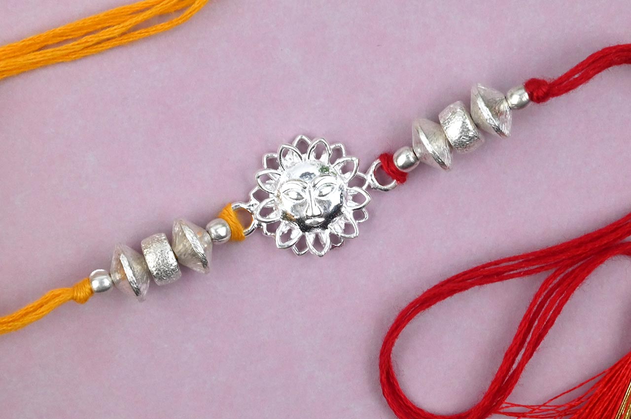 Surya Design Rakhi in Pure Silver with thread - I