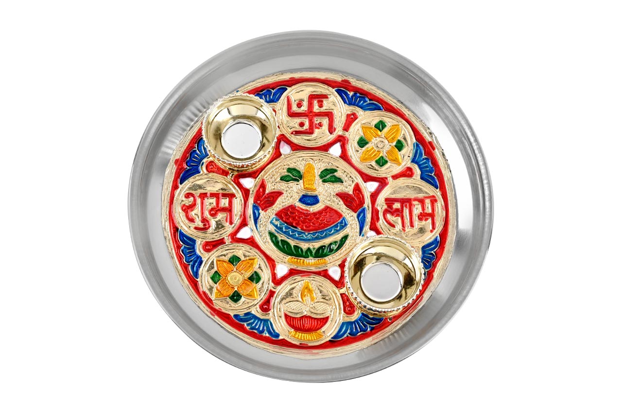 Designer Puja Thali with Haldi Kumkum Containers