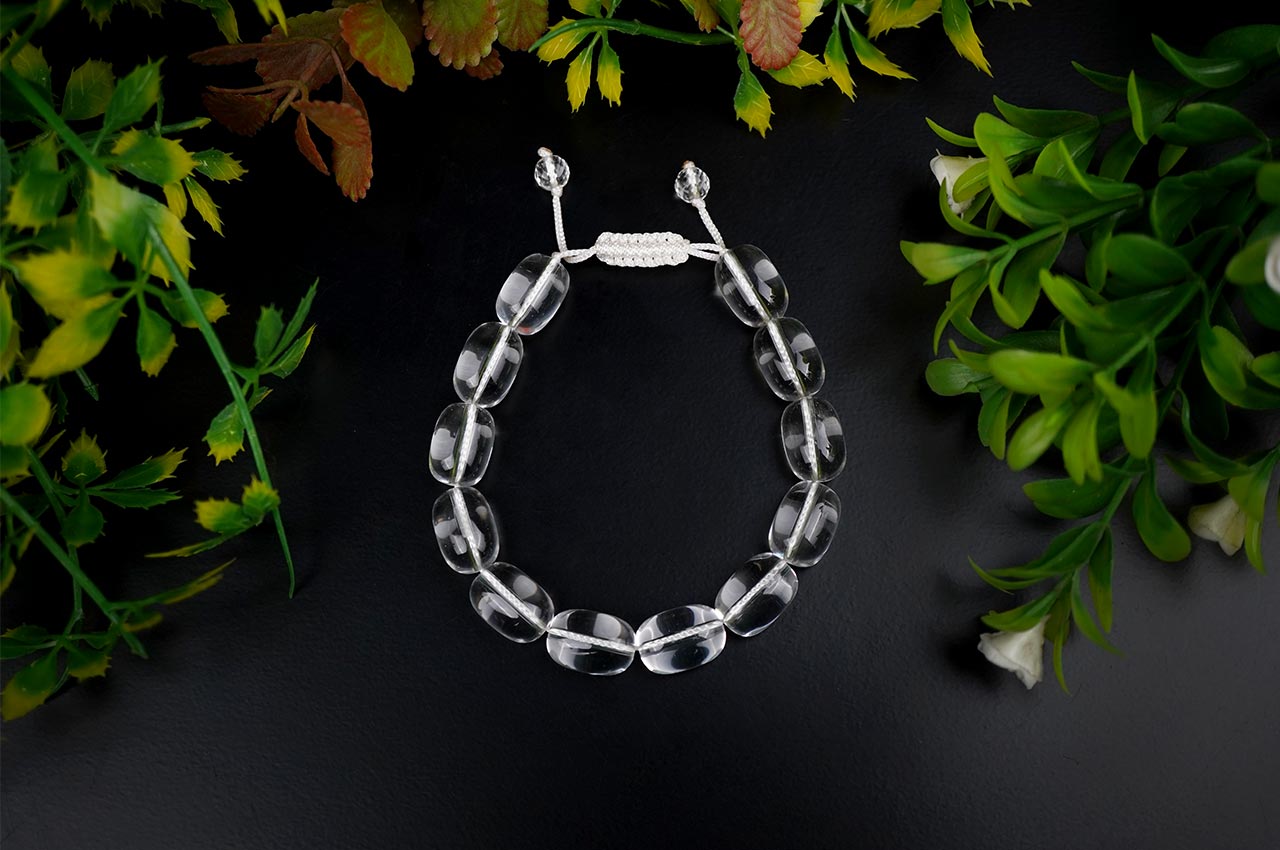 Drum Shaped Sphatik Bracelet With Adjustable Thread