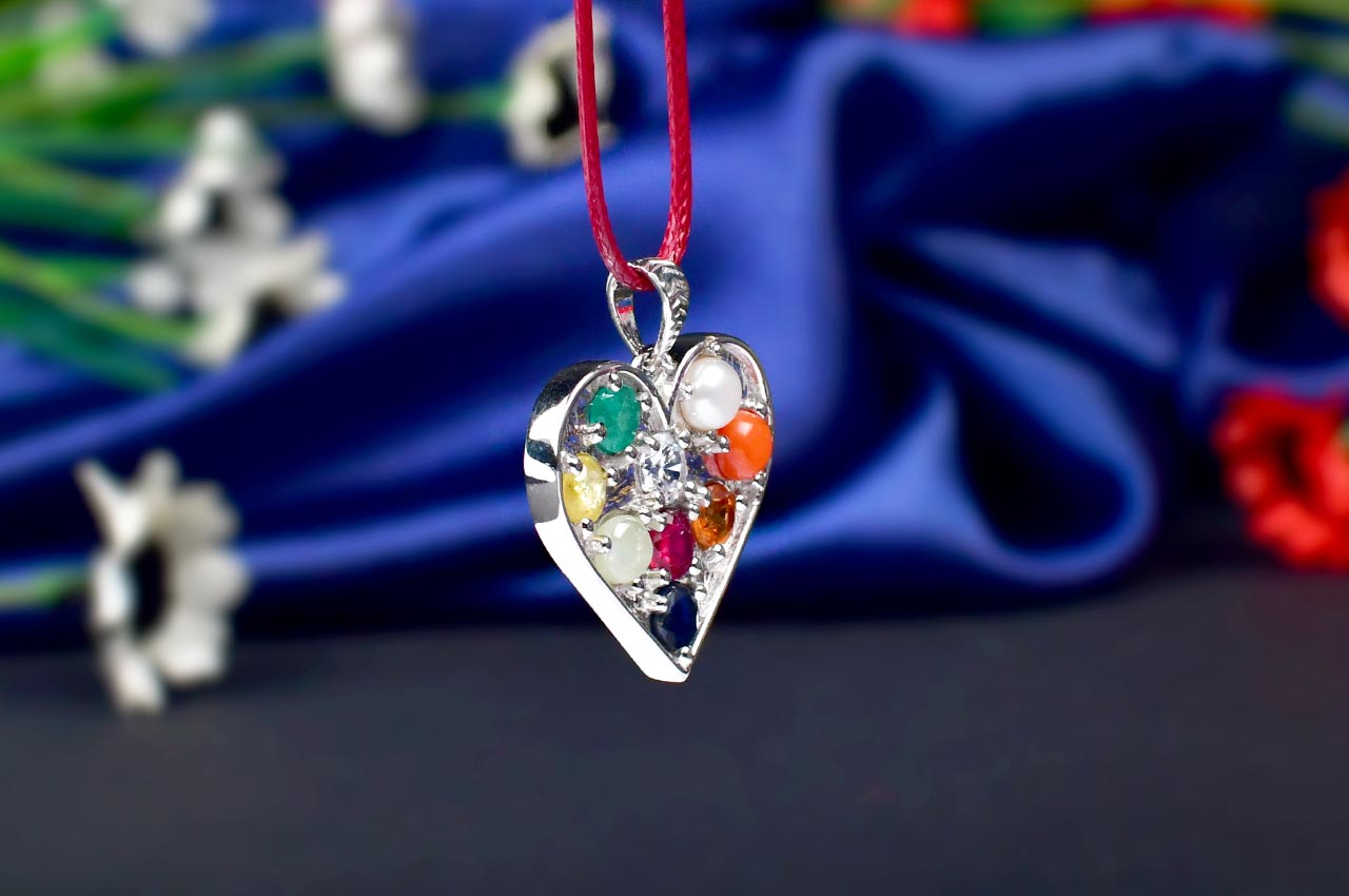 Navratna Pendant - Heart Design