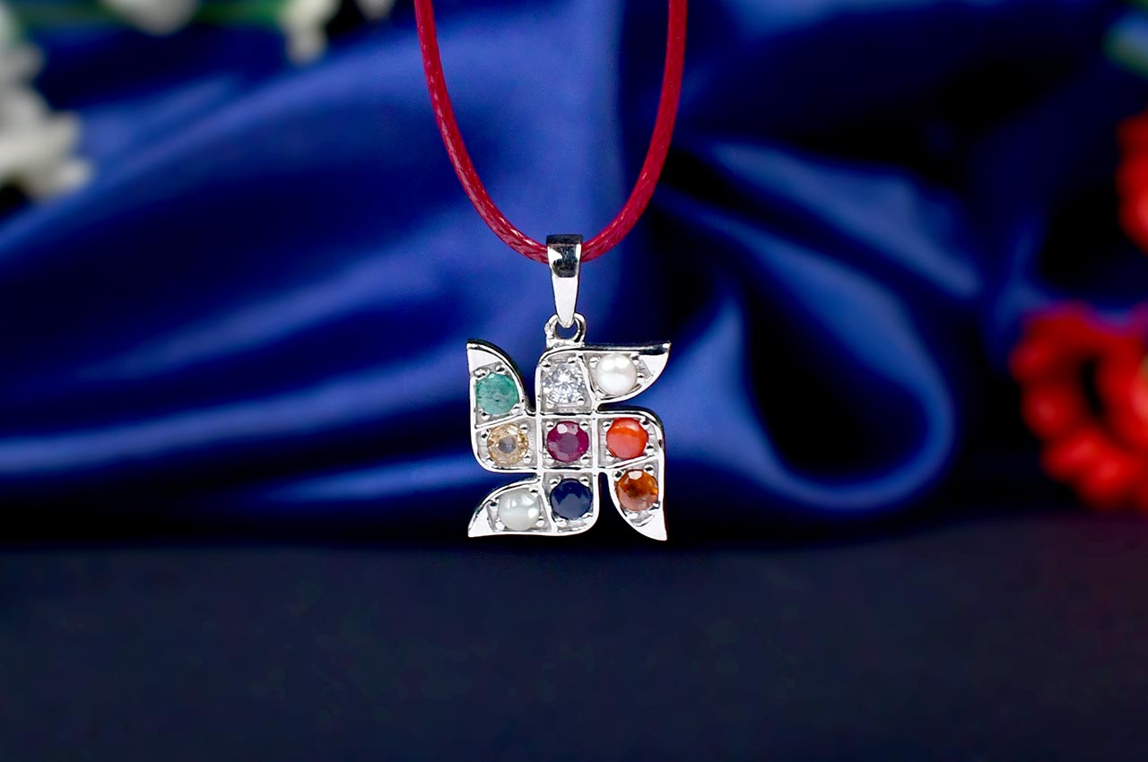 Navratna Pendant - Swastik Design