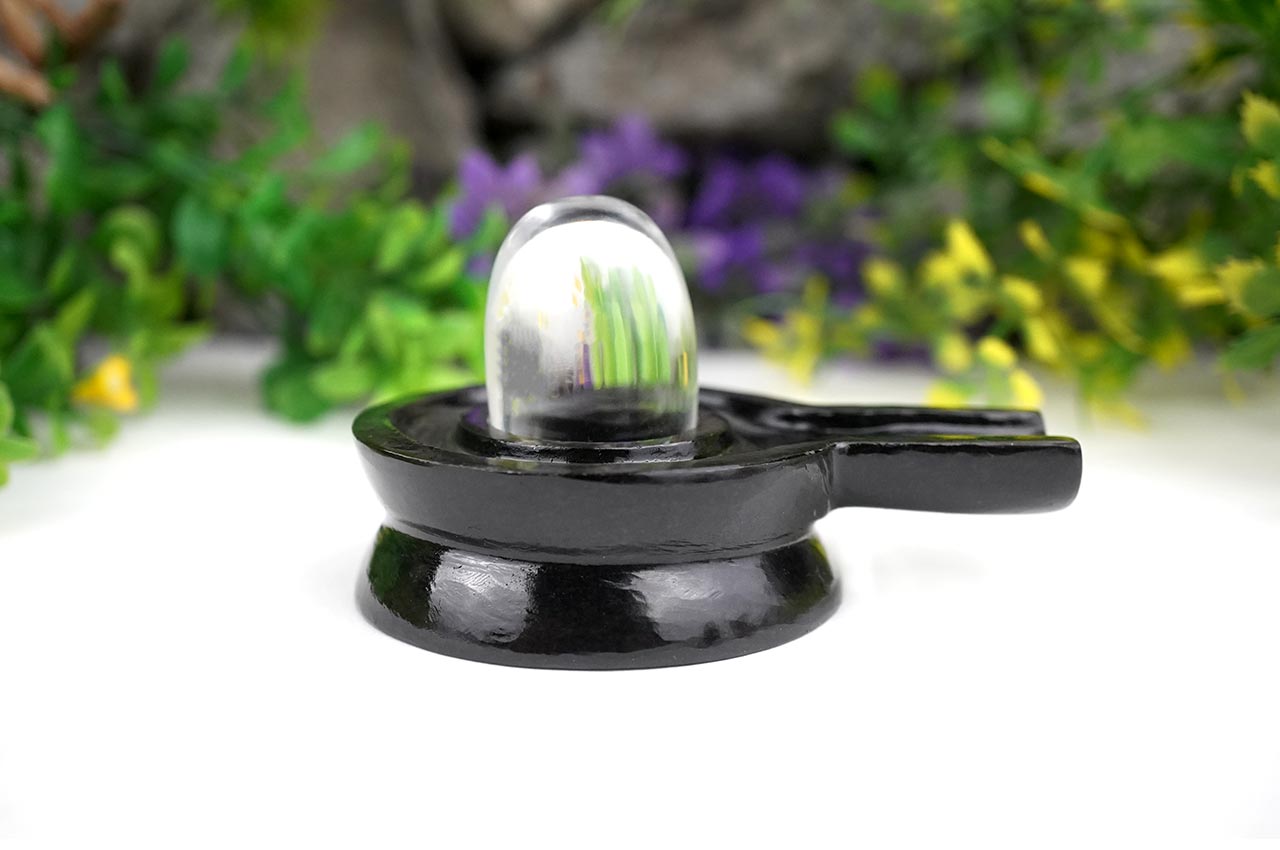 Black Jade Yoni Base with Sphatik (Crystal Clear Quartz) Lingam - 244 gms