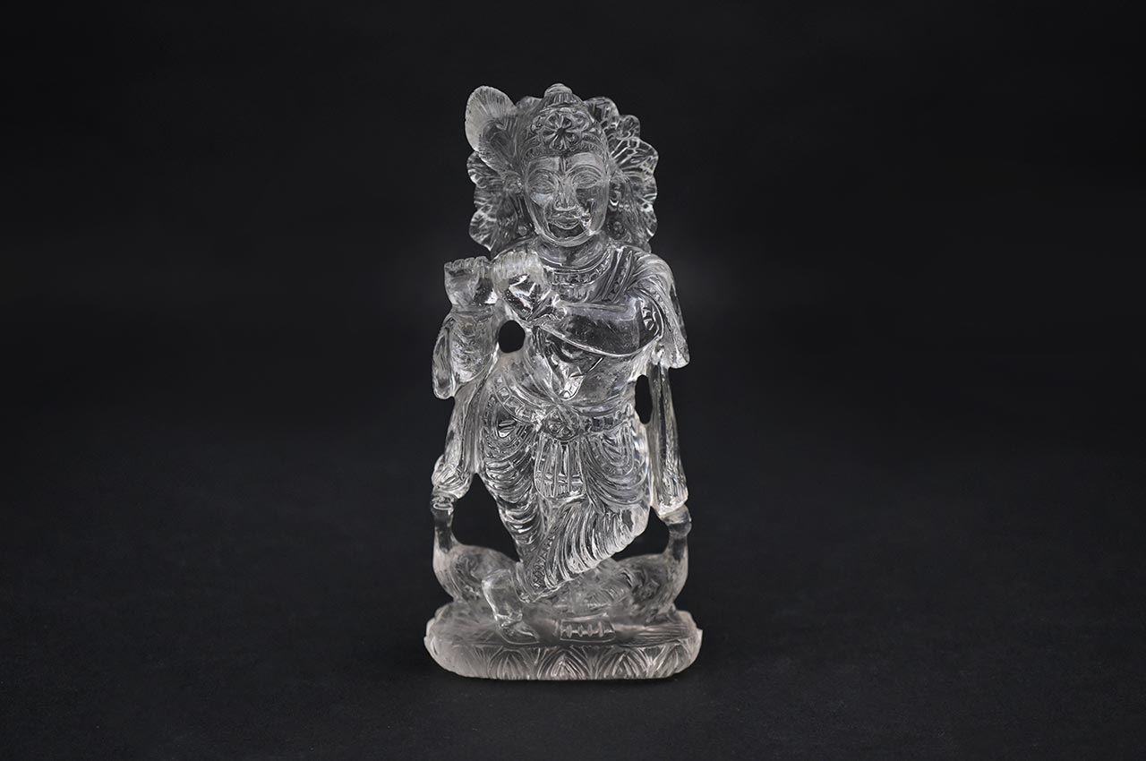 Krishna Sphatik (Clear Crystal Quartz) Idol - 301 gms