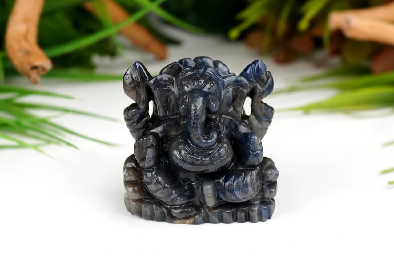 Ganesha Blue Sapphire Hand Carved Idol - 941 carats