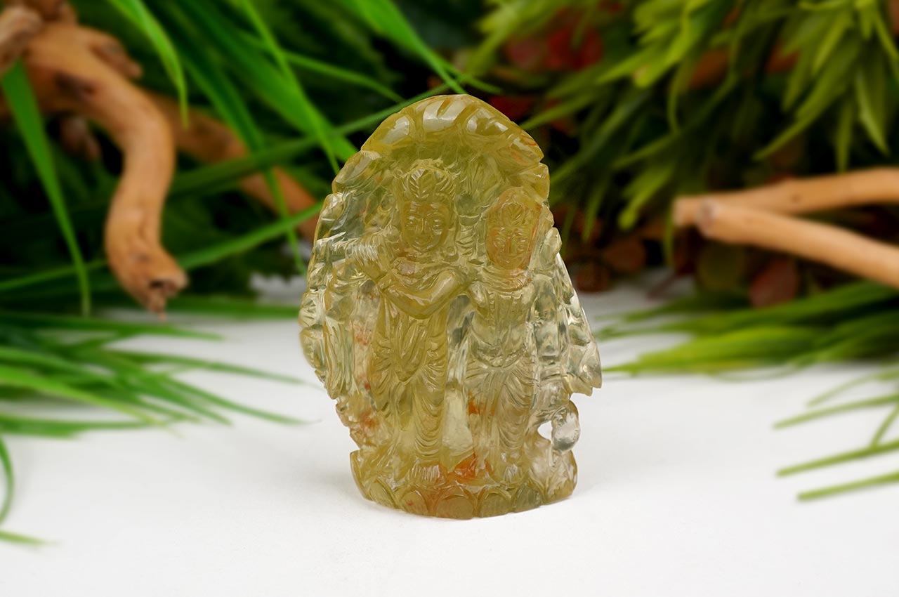 Radha Krishna Lemon Topaz Hand Carved Idol - 683 carats