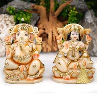 Divine Pair Ganesh Laxmi in Ivory Yellow Jade