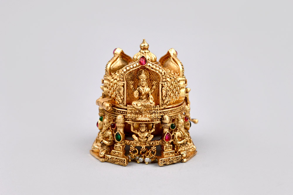 Designer Laxmi Ganesh Saraswati Haldi Kumkum Brass Container