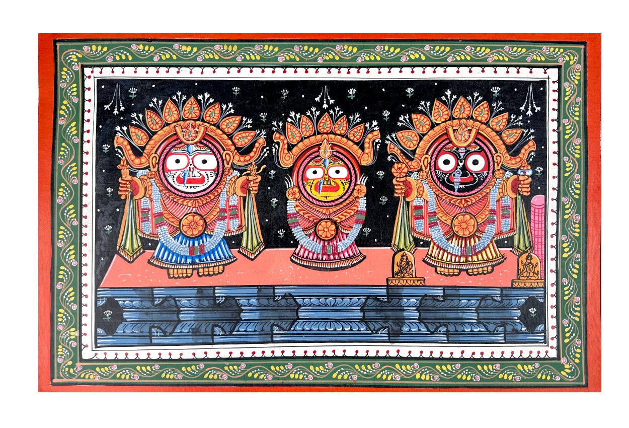 Jagganath Darbar Krishna Balrama Subhadra Swarna Bhesh Pattachitra Painting