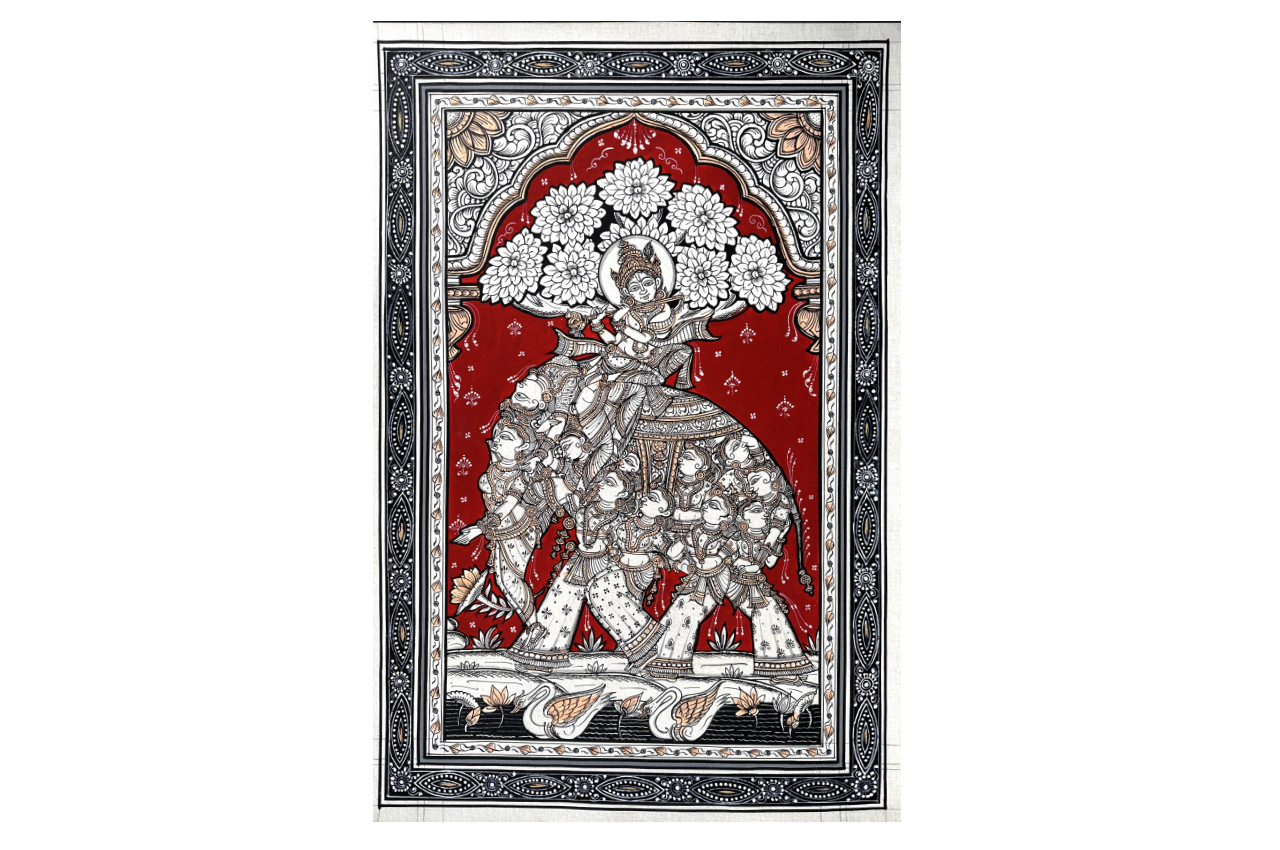 Kandarp Hasti (Elephant) Krishna Gopi Rasleela Pattachitra Painting
