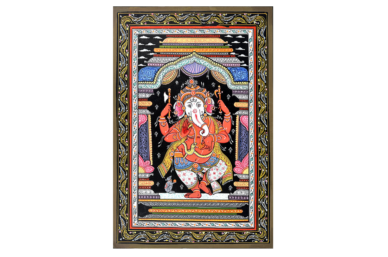 Chaturbhuj Ganesh Dancing Pattachitra Painting