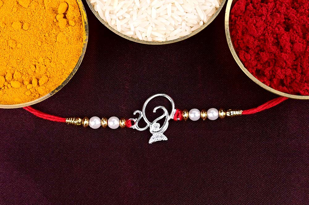 Ganesh Pearls American Diamonds Designer Rakhi in 925 Silver