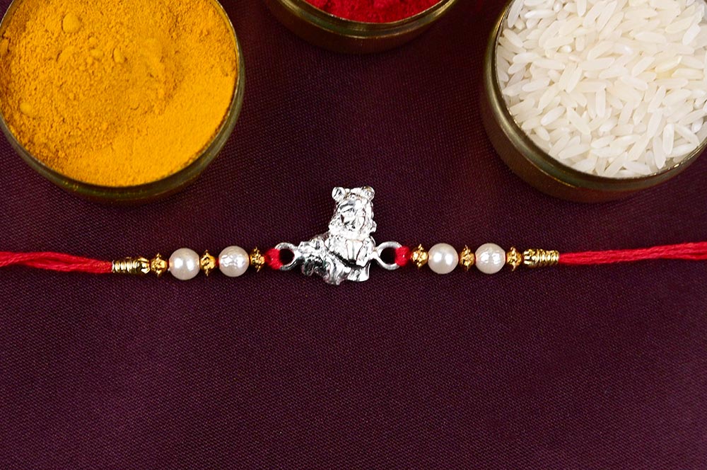 Bal Gopal Designer Rakhi with Pearls in 925 Silver