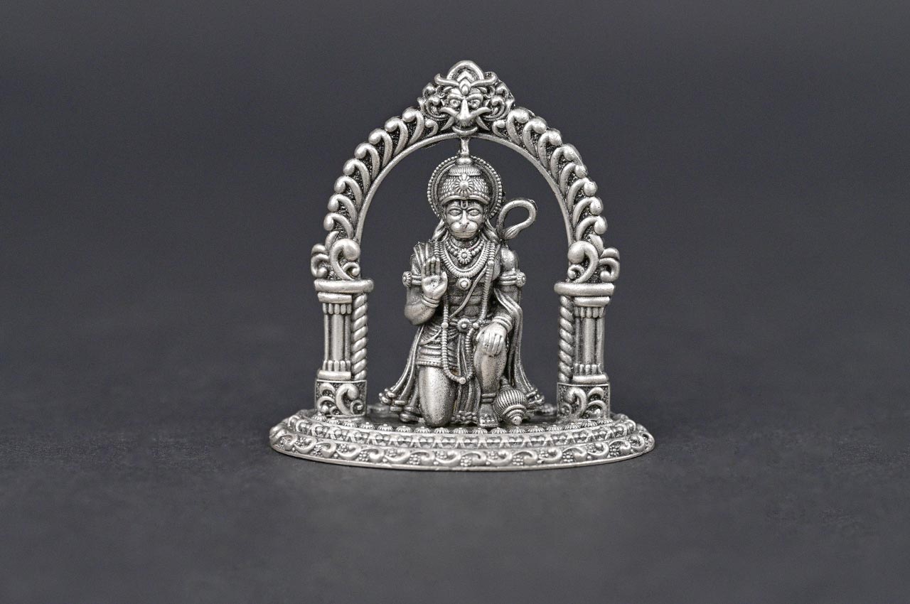 Blessing Hanuman with Prabhavali Arch 925 Sterling Silver Idol