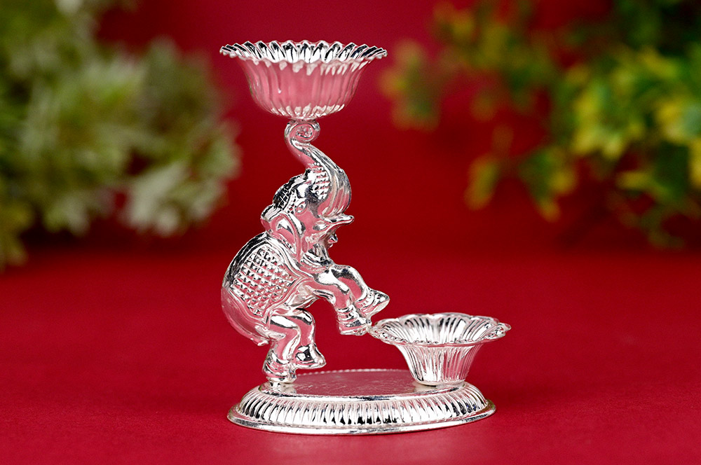 Elephant Diya Oil Lamp Set of 2 (925 Sterling Silver)