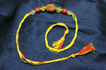 4 Mukhi Rakhi Citrine Coral and Sphatik Beads with Panchdhatu Chakri