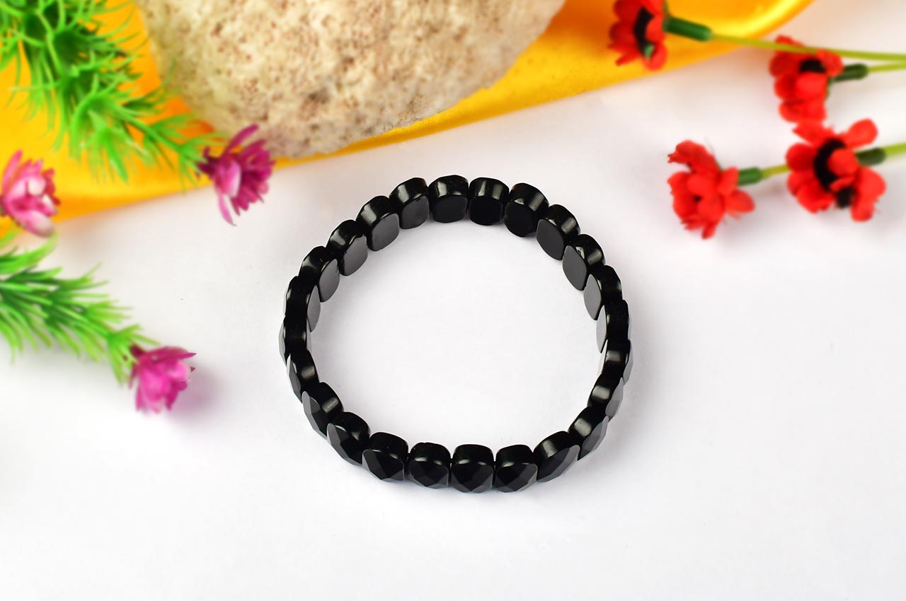 Black Jade Bracelet - Oval Faceted Beads - I
