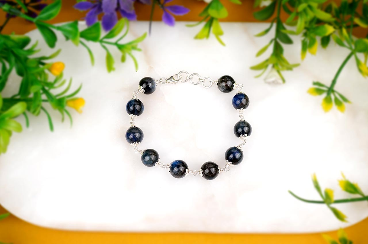 Kyanite Bracelet With Silver Flower Caps