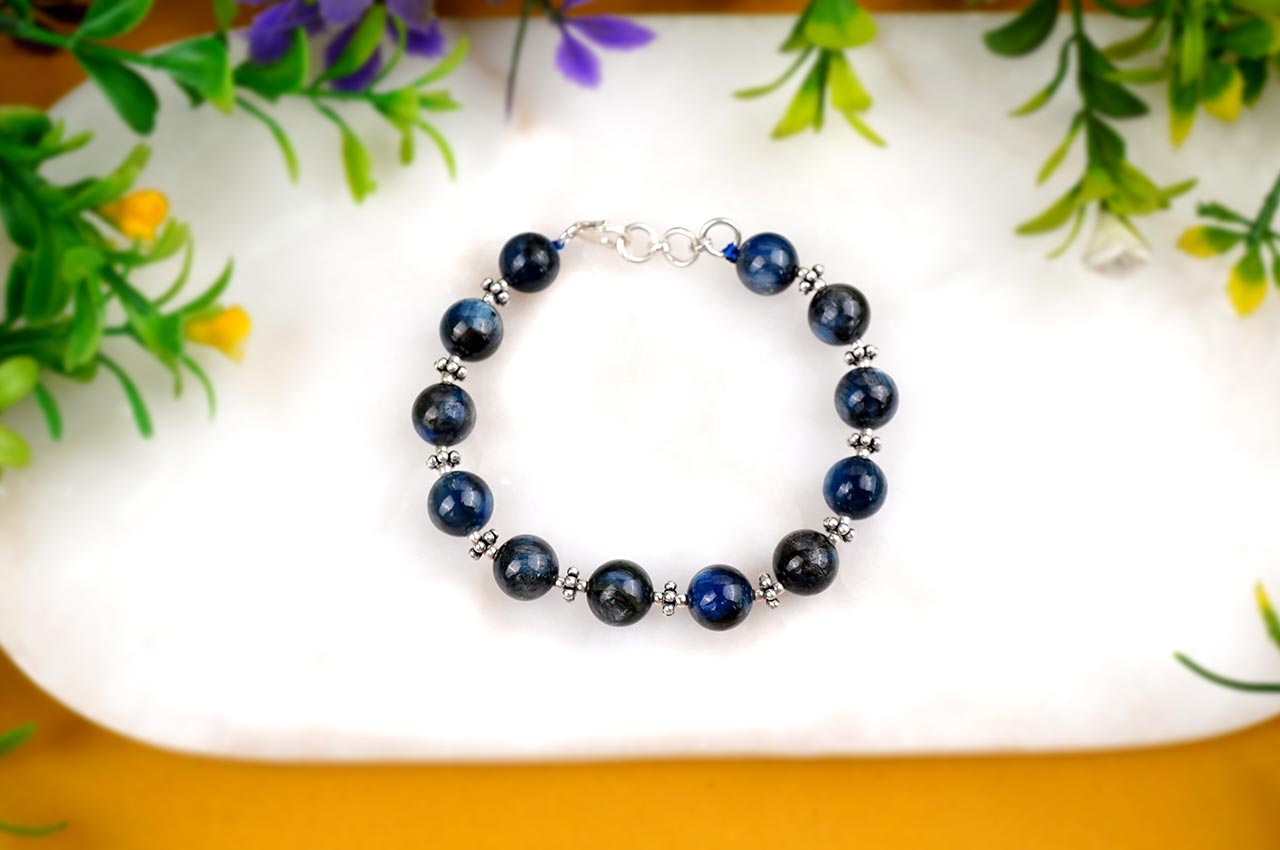 Kyanite Silver Balls & Chakri Bracelet