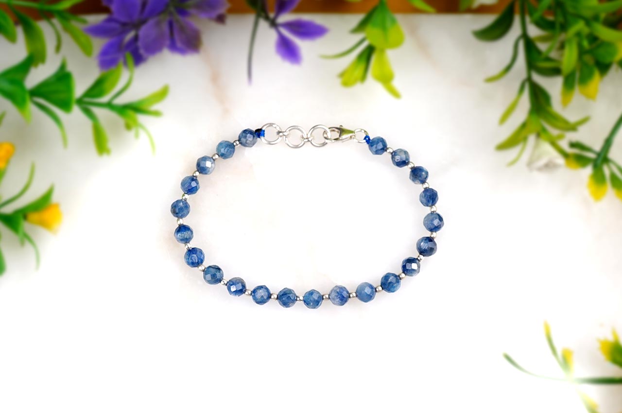 Kyanite Faceted Beads Silver Balls Bracelet
