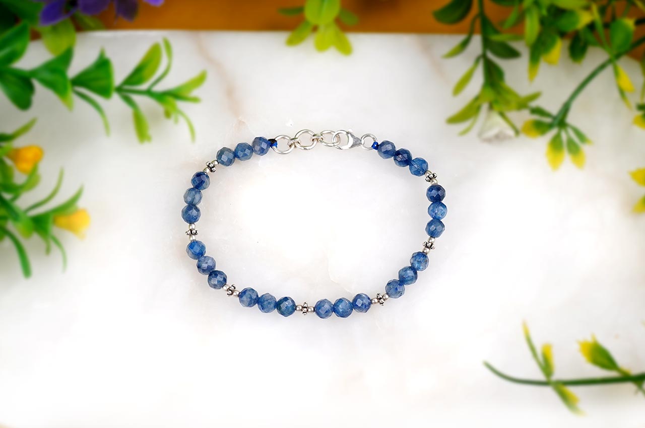 Kyanite Faceted Silver Chakra & Balls Bracelet