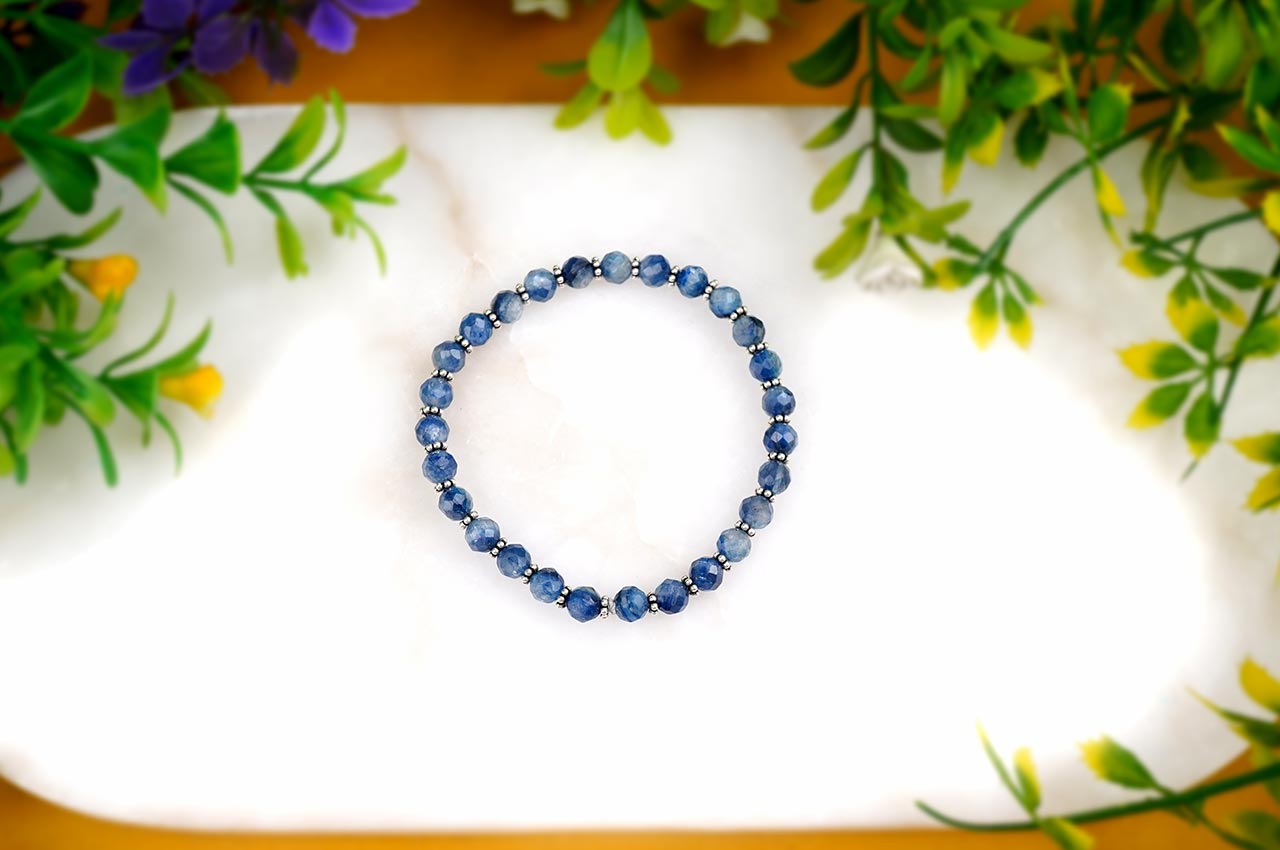 Kyanite Faceted Silver Chakri Bracelet