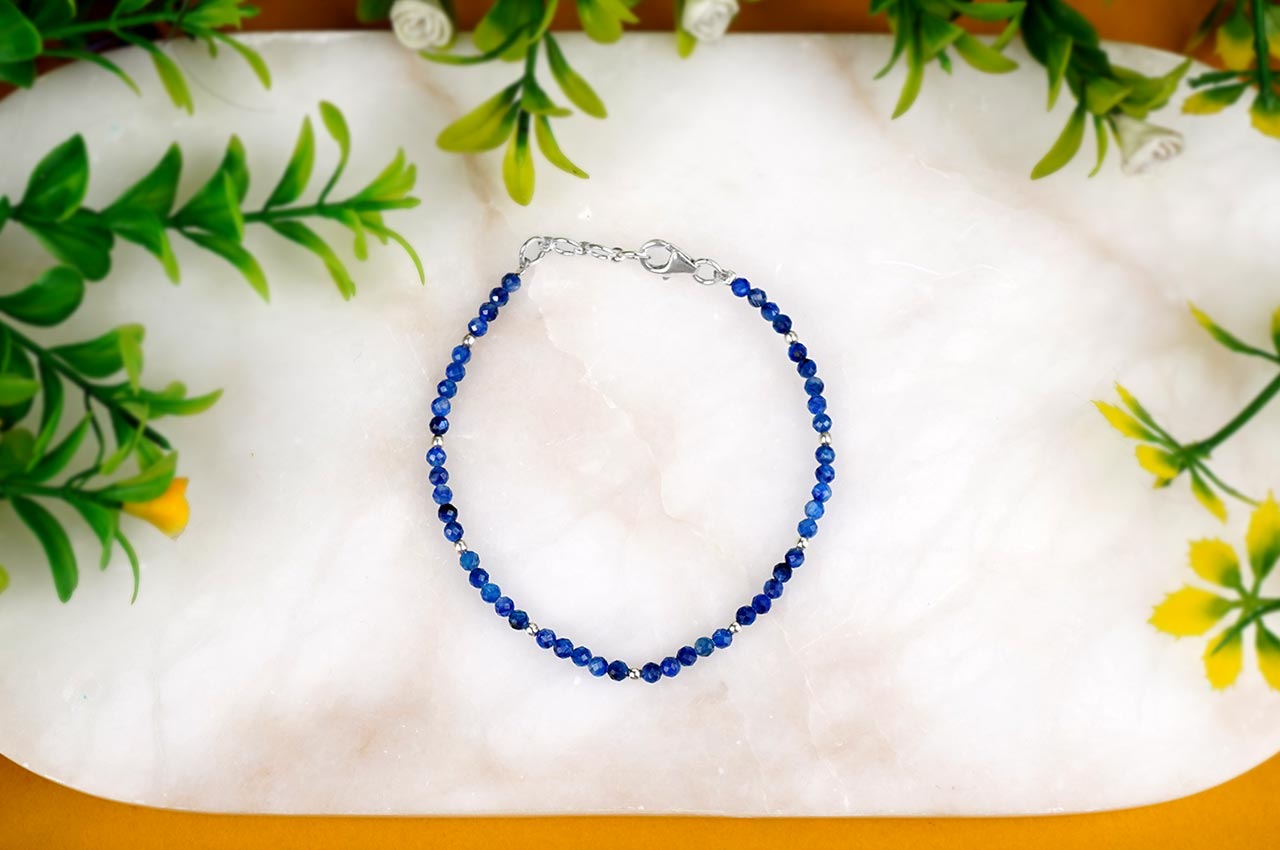 Kyanite Faceted Bracelet With Silver Balls