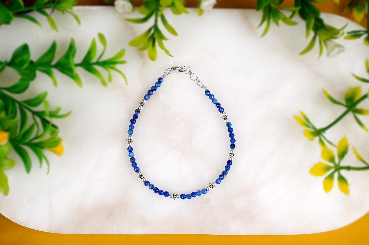 Kyanite Faceted Bracelet With Silver Balls & Chakri