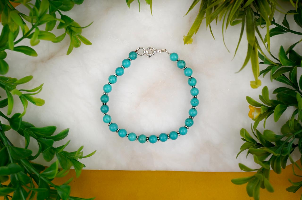 Turquoise (Firoza) Silver Chakri Bracelet