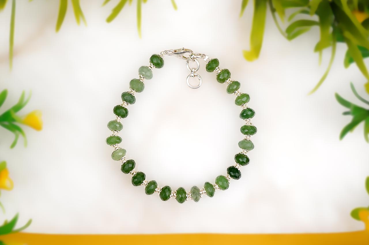 Serpentine Faceted Silver Flower Caps Bracelet