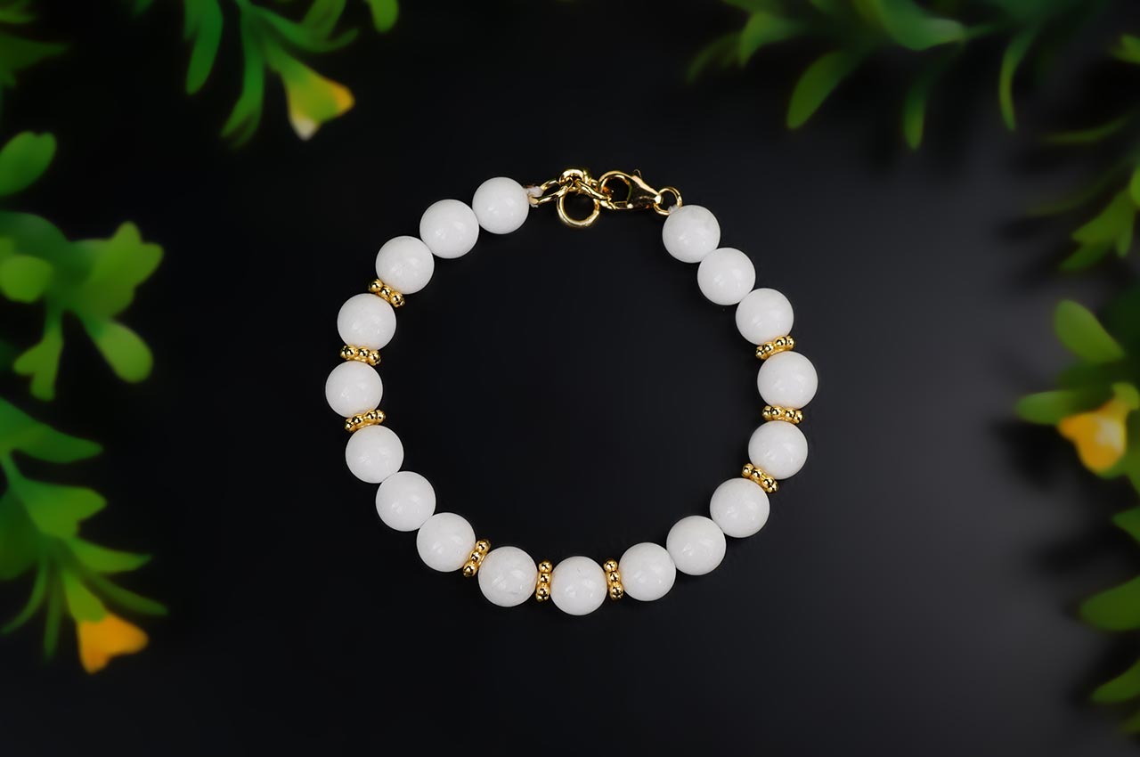 White Agate Bracelet With Gold Polish Chakri & Hook