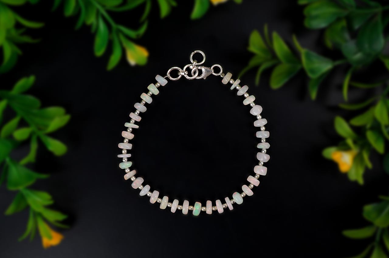 Opal Rainbow Fire Silver Balls Bracelet