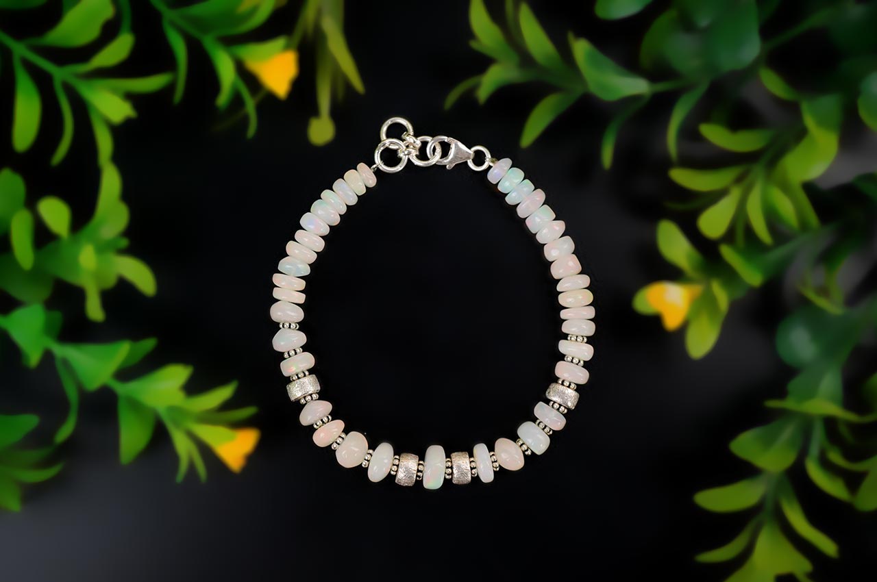 Opal Rainbow Fire Silver Chakri Bracelet