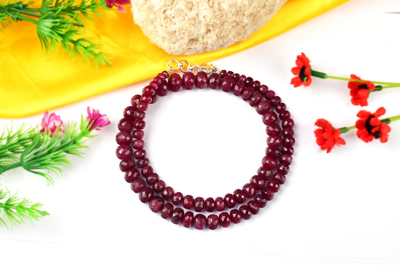 Ruby Faceted Button Shape Necklace
