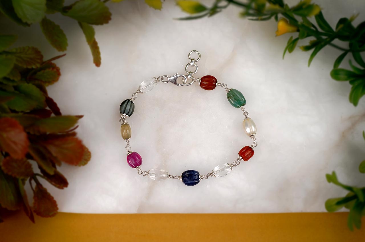 Navratna bracelet - Silver Caping Design I