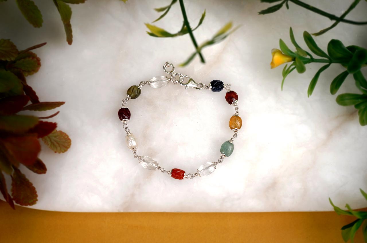 Navratna bracelet - Silver Caping Design II