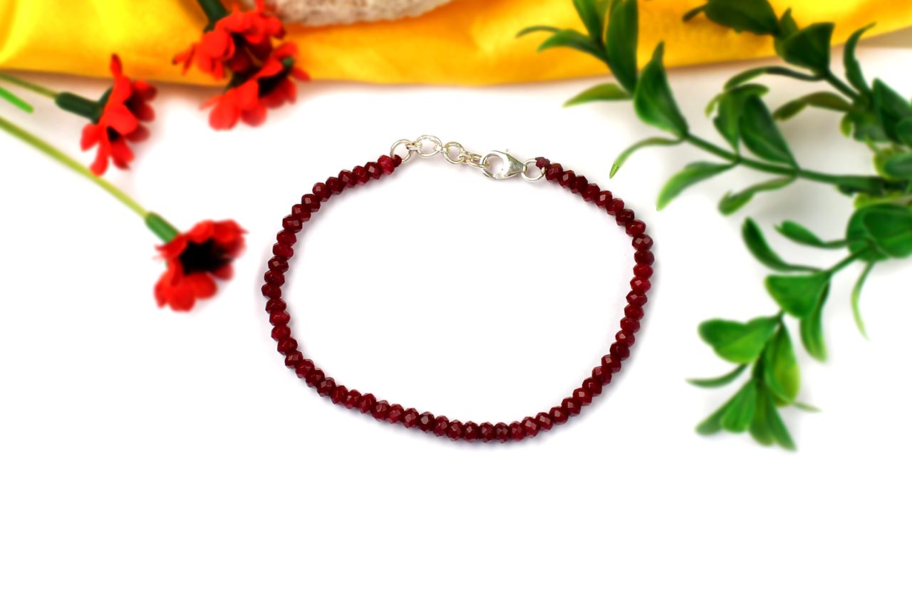 Ruby Faceted Button Shape Beads Bracelet