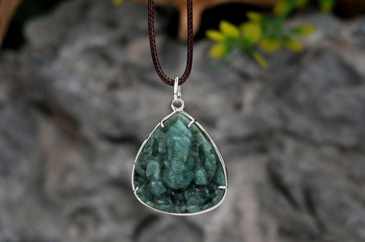Emerald Ganesh (46.15 carats) in Silver Locket