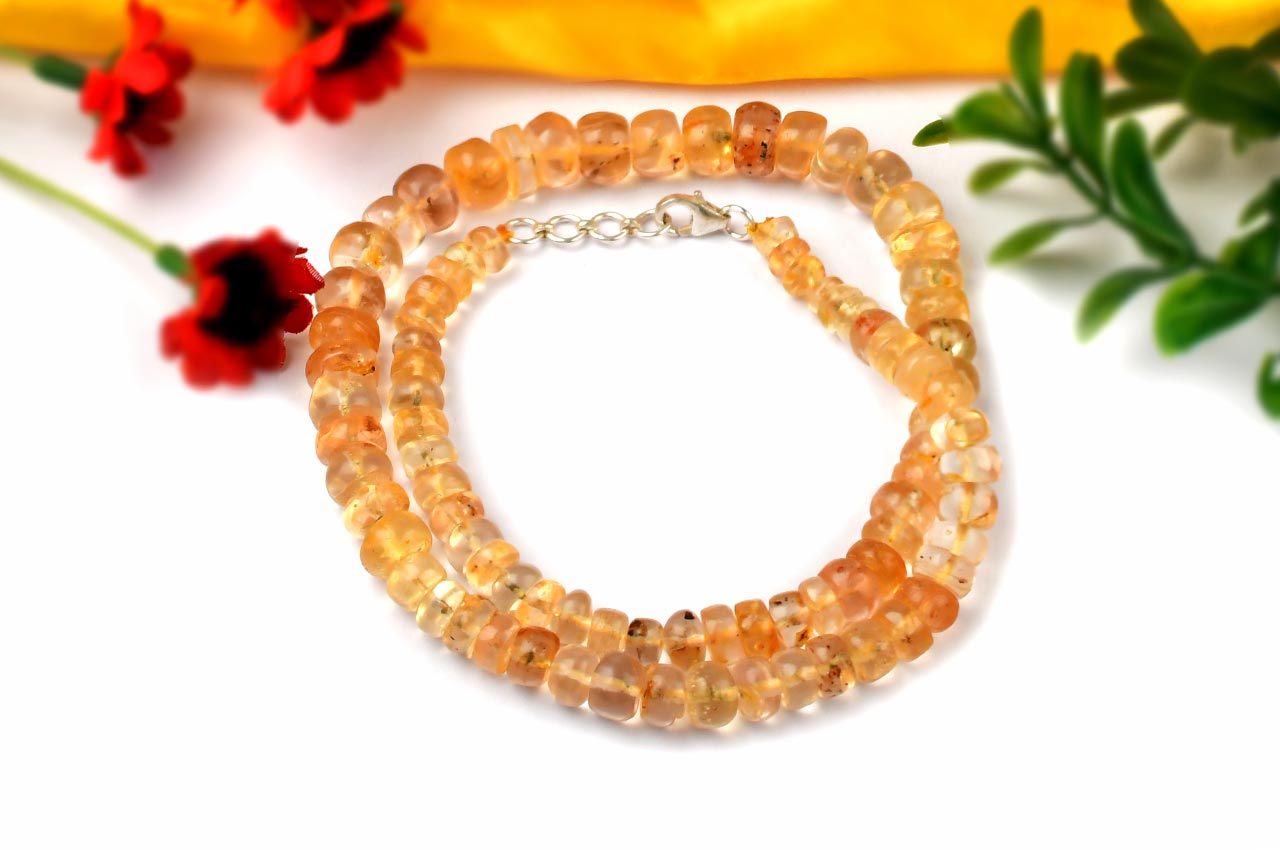 Natural Amber Button Shape Necklace