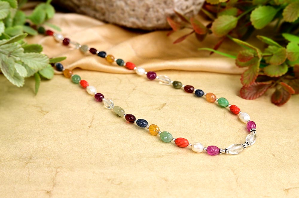 Designer Navratna 925 Silver Balls & Chakri Mala