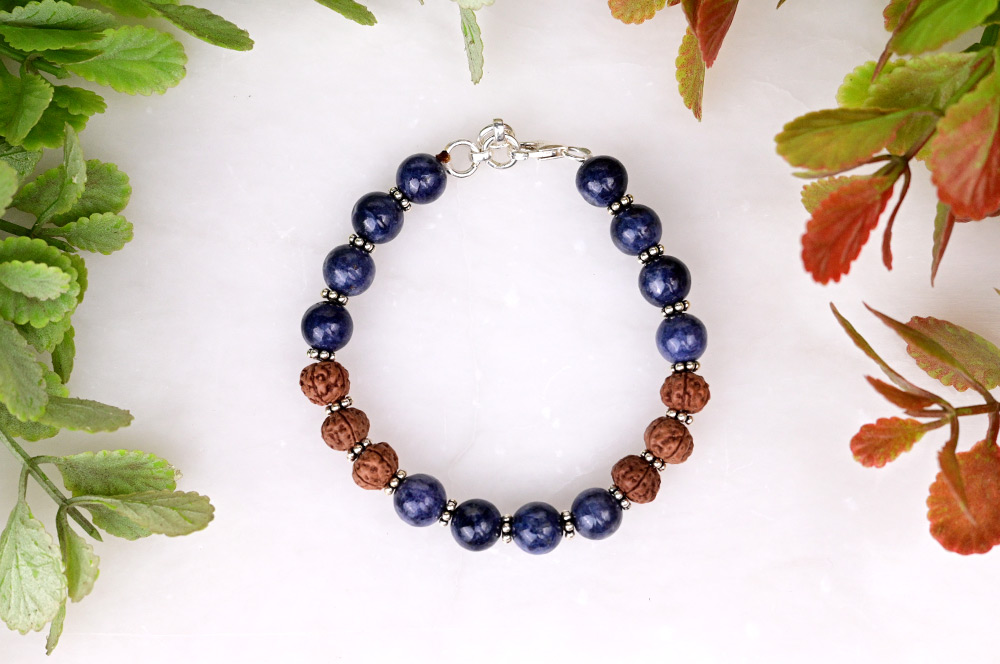 Blue Sapphire & Rudraksha 925 Silver Chakri Bracelet