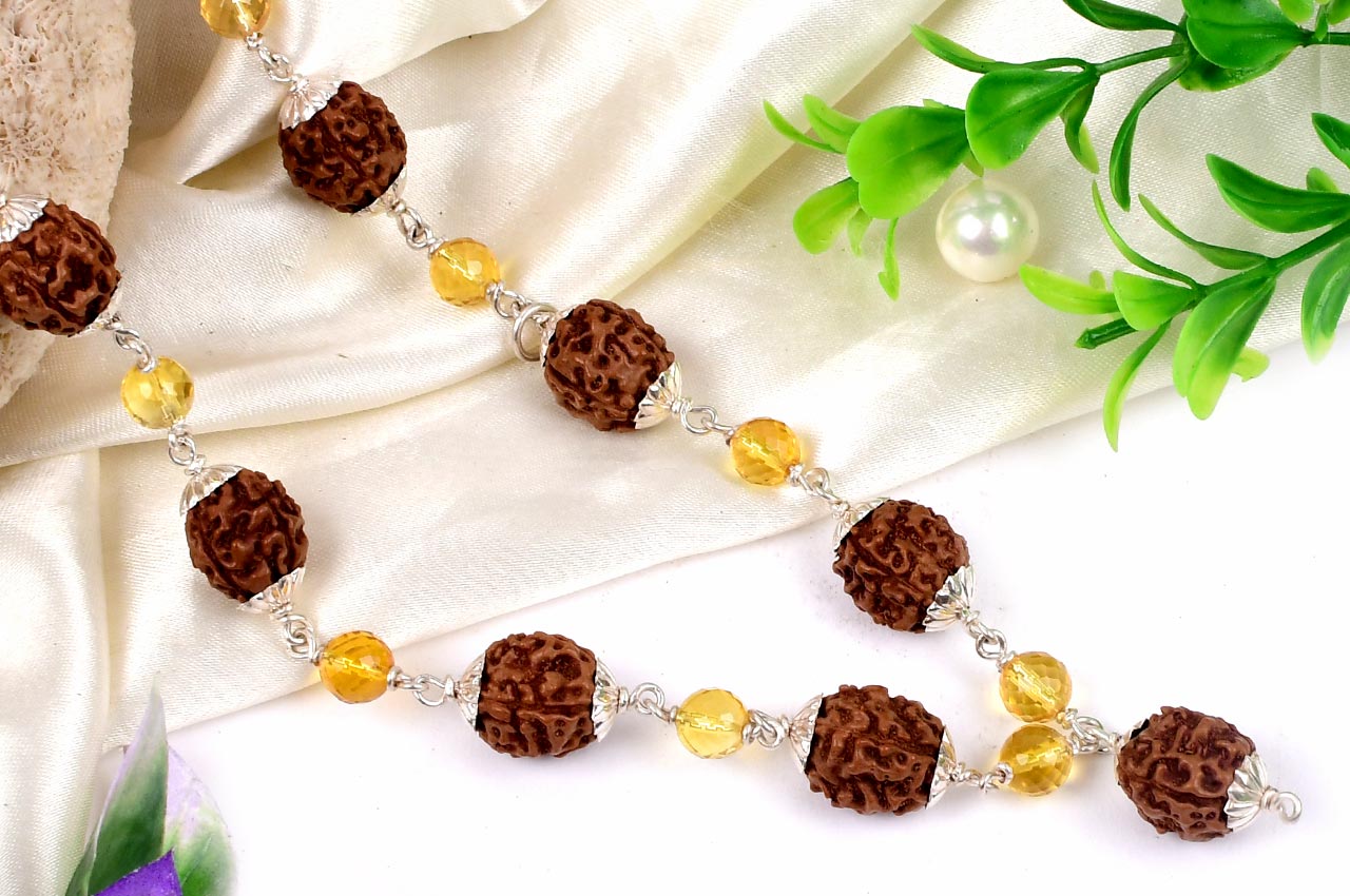 4 mukhi Java Mala with faceted Citrine beads in silver caps