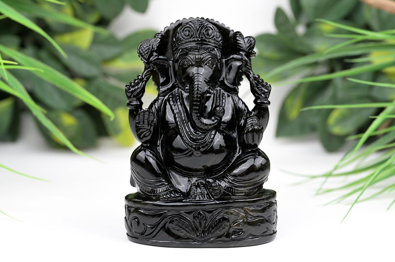 Snowflakes Obsidian Ganesha - 1.005 Kg