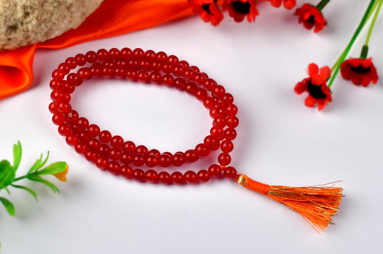 PGR14 Orange Agate Round Mala - 6mm