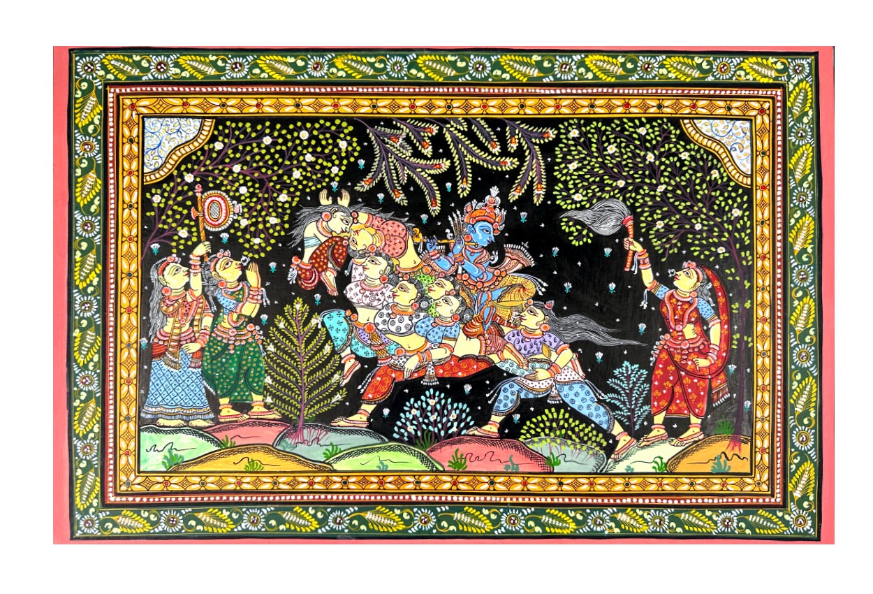 Kandarp Ashwa (Kathi Ghoda) Krishna Gopi Rasleela Pattachitra Painting