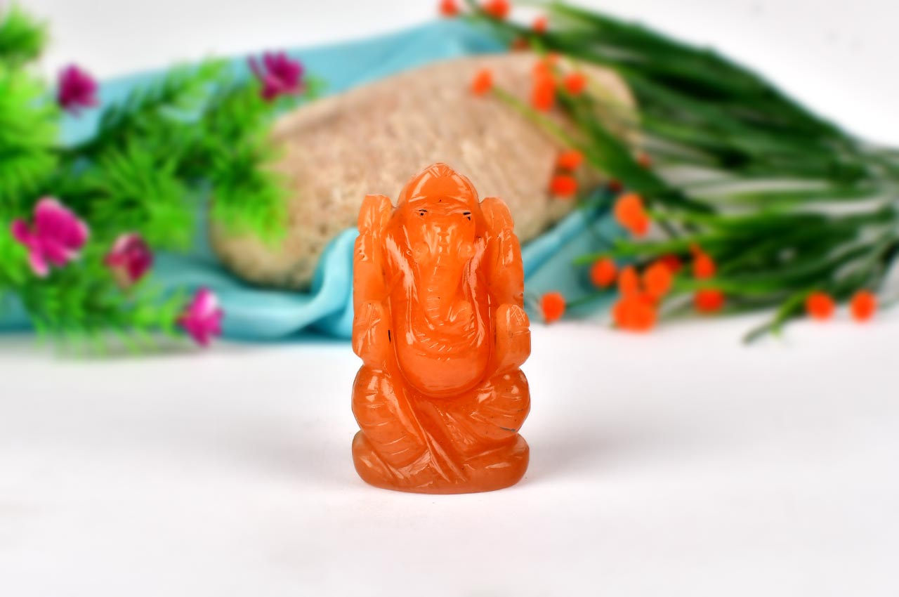 Ganesha in Red Aventurine - 94 gms