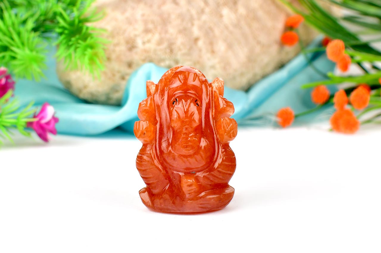 Ganesha in Red Aventurine - 76 gms - I